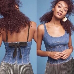 Maeve Blue Denim Crop Top with Bow Detail